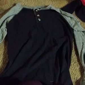 Men's medium grey and black button long sleeved T
